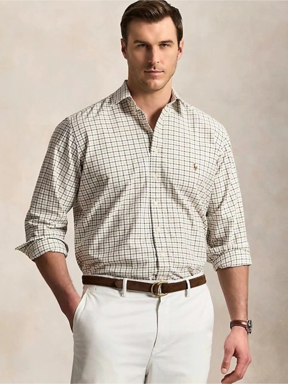 EUC Polo Ralph Lauren Classic Fit Checkered Button Down in White & Green Size 16